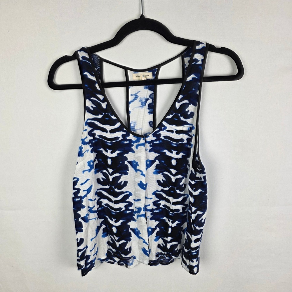 Silence + Noise Blue White Tie Dye Strappy T-Back Tank Top Small Urban Outfit